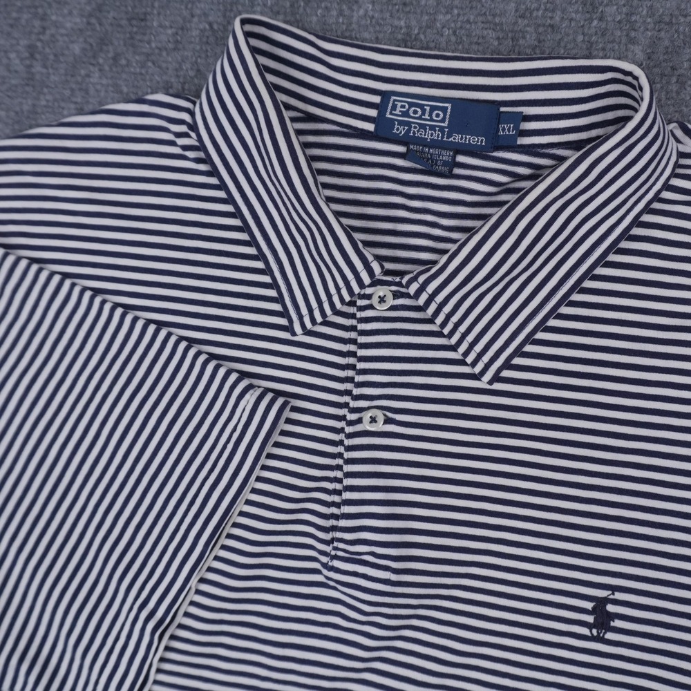 Polo Ralph Lauren Polo Shirt Mens XXL Navy Blue White Striped Short Sleeve Pony